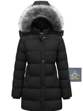 Women's Winter Puffer Coat Removable Faux Fur Hood Warm Snow Jacket